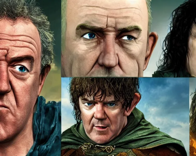 Image similar to jeremy clarkson in lord of the rings, character art, by various concept artists, redshift render, hyperrealistic face, photorealistic render