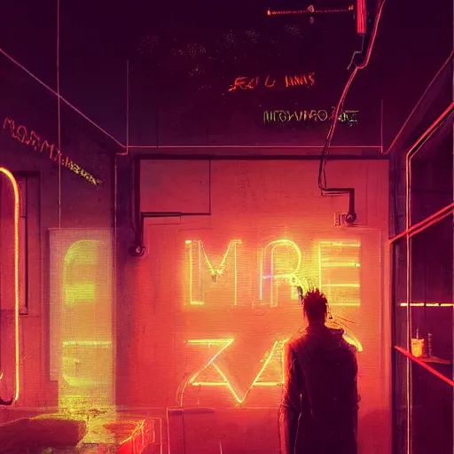 Image similar to the words matthew in a neon sign above a future cyber restaurant, intense glow by ismail inceoglu dragan bibin hans thoma greg rutkowski alexandros pyromallis nekro rene maritte illustrated, perfect face, fine details, realistic shaded, fine - face, pretty face, masterpiece