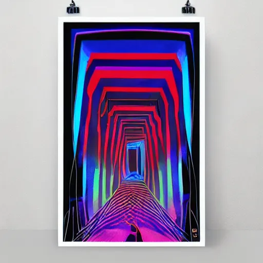 Prompt: psychedelic cyberpunk entrance to Mount Olympus, pencil on paper | bauhaus poster style.