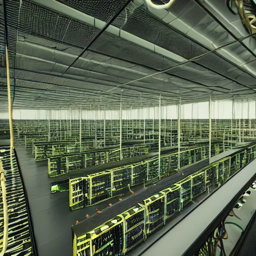Prompt: photo inside from a forest data center where servers are installed from muscles, veins, arteries, lymph, bones, cinematic lighting, hyper realism, octane render, 8 k, hyper detailed