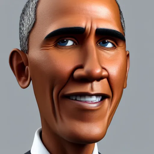 Prompt: hyperdetailed 3 d cartoon render of cartoon barackb obama in a confident expressive pose, cartoon eyes!!!!! cute, exaggarated facial features, cute cartoon style, white background, low angle shot, cinematic studio lighting, studio quality, octane render, unreal engine 5, trending on artstation, art by sebastian jm, 8 k