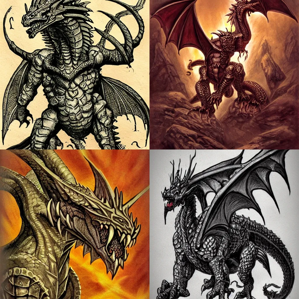 Prompt: old-school dungeon & dragon art of a dragon