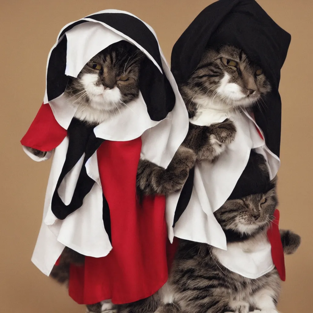 Image similar to color studio photo of a cute cat dressed like a nun