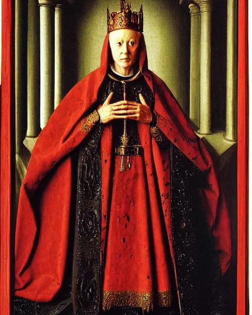 Prompt: the high priestess tarot card painted by jan van eyck, highly detailed, oil painting