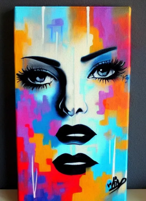 Image similar to beautiful graffiti on canvas