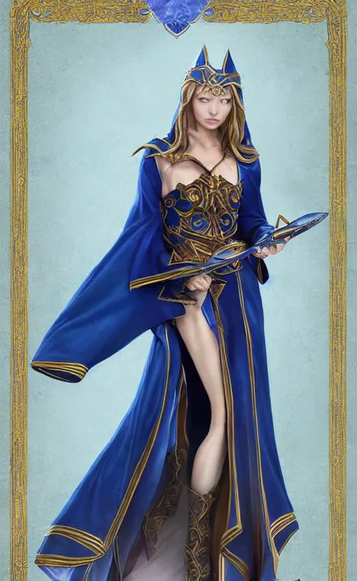 Image similar to elf female sorcerer doing water magic spells, blue robes, exquisite details, full body character design on a white background, by studio muti