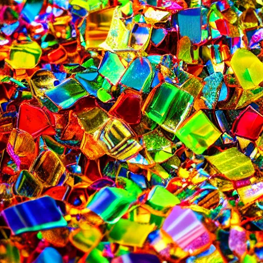 Prompt: pile of broken rainbow glass, vibrant colors, photography, cinematic