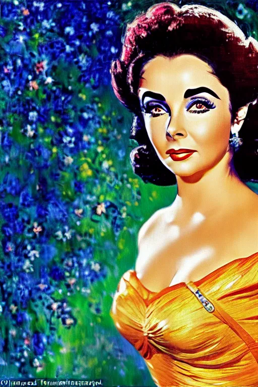 Image similar to impressionism painting of a d & d style retro sci - fi elizabeth taylor beautiful face and wearing full detailed clothing