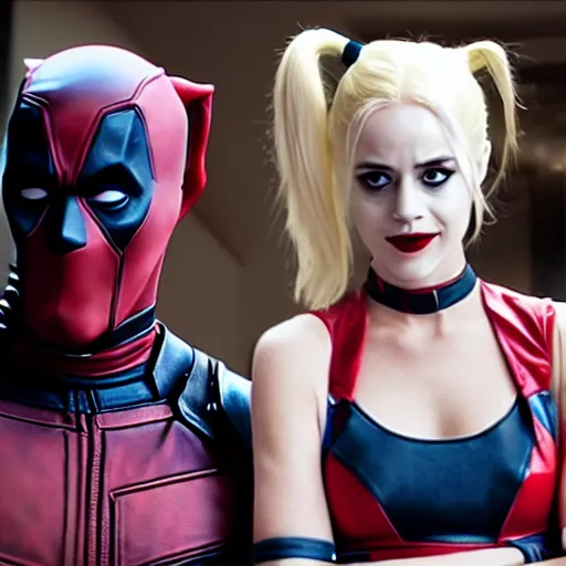 Image similar to film still, Harley Quinn and Deadpool