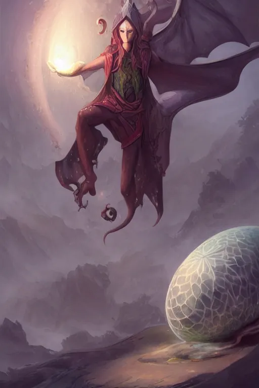 Image similar to portrait of elven teenage boy mage long black hair dragon egg digital painting modern fantasy concept art by peter mohrbacher wlop