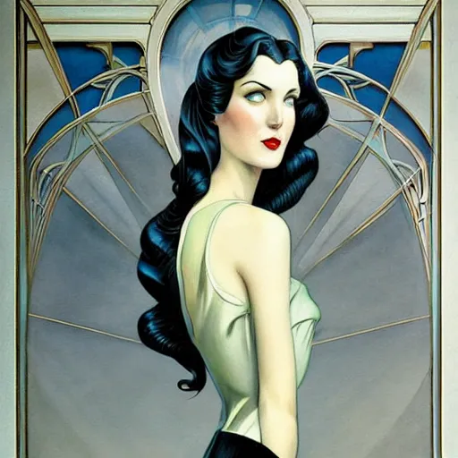 Prompt: a streamline moderne!, art nouveau, ( ( dieselpunk ) ) painting in the style of charlie bowater, and in the style of donato giancola, and in the style of charles dulac. symmetry, smooth, sharp focus, dramatic lighting, semirealism, hyperrealism, intricate symmetrical ultrafine background detail.