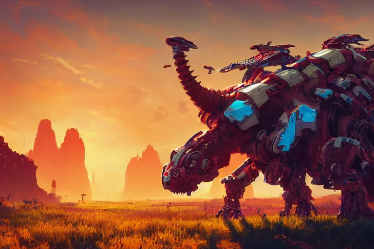 Image similar to scorcher machine mecanical creature robot of horizon forbidden west horizon zero dawn radiating a glowing aura global illumination ray tracing hdr fanart arstation by ian pesty and alena aenami artworks in 4 k