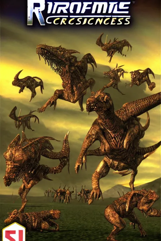 Image similar to Box art of the 2003 RTS PC game Impossible Creatures