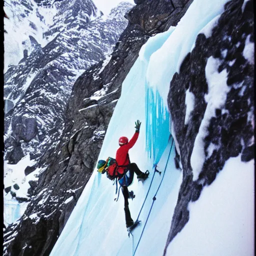 Prompt: trust ice climbing epic photo 35 mm