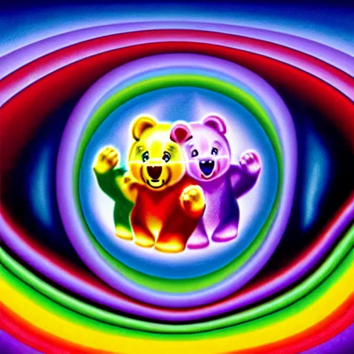 Prompt: care bears on tool album cover, 8 k resolution hyperdetailed, surrealism style of alex grey, extremely high quality