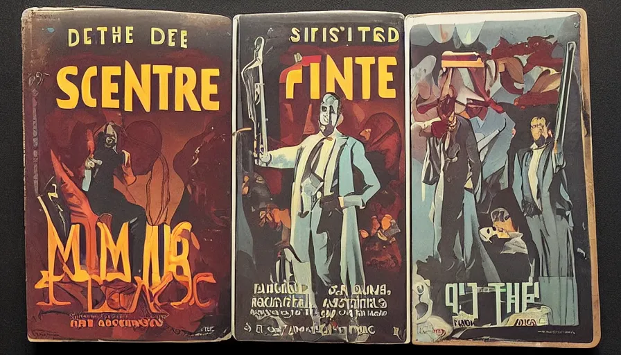 Image similar to science fiction, retro, occult, three occult men, highly detailed