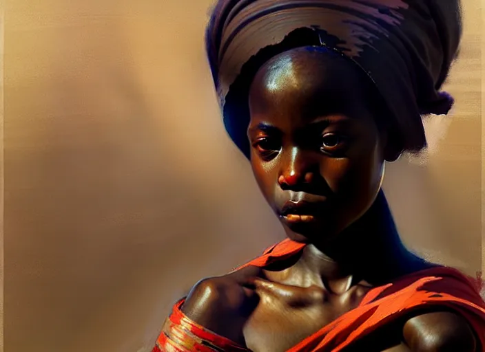 Image similar to top angle view, wide lens of african girl wearing a toga, beautiful concept painting by caravaggio, ruan jia, jakub rebelka, artgerm, greg rutkowski, edgar maxence