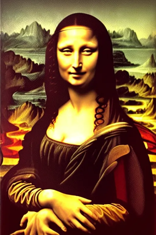 Image similar to Monica Bellucci as the Mona Lisa Painting