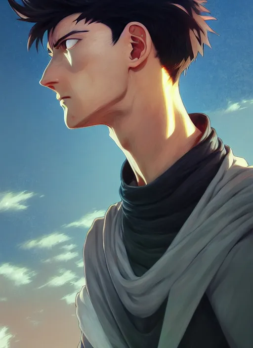 Image similar to handsome saitama, half body shot, path traced, fight scene, highly detailed, high quality, digital painting, alena aenami, lilia alvarado, shinji aramaki, karol bak, alphonse mucha, tom bagshaw