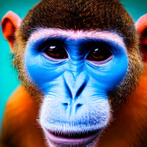 Image similar to a close up of a monkey with a blue ball, a stock photo by paul harvey, shutterstock contest winner, neo - primitivism, creative commons attribution, behance hd, freakshow