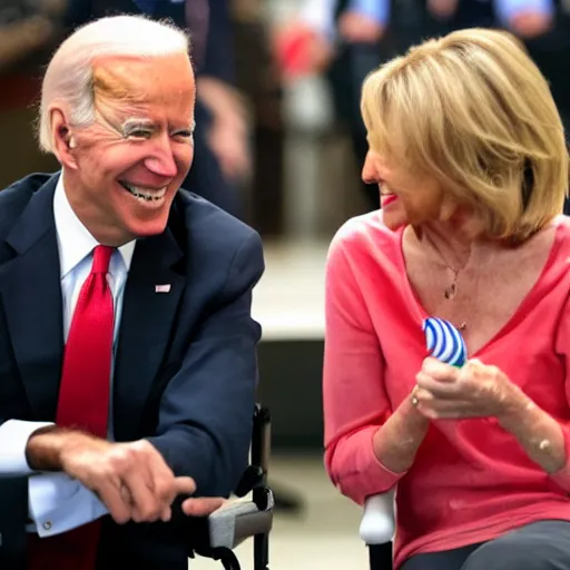 Image similar to joe biden in a wheelchair licking lollypop