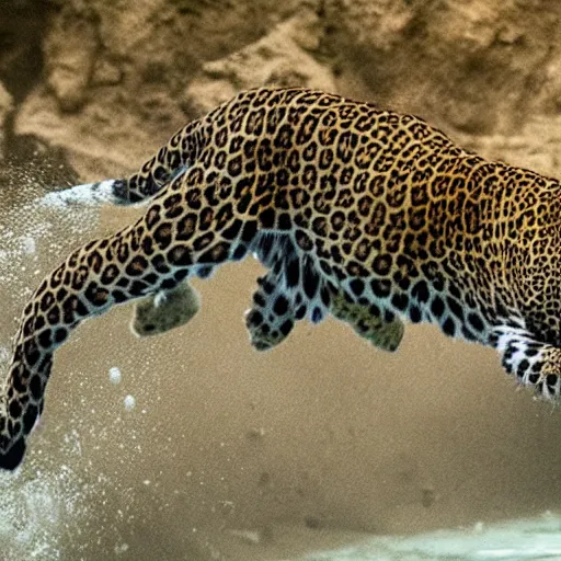 Image similar to a leopard diving under water
