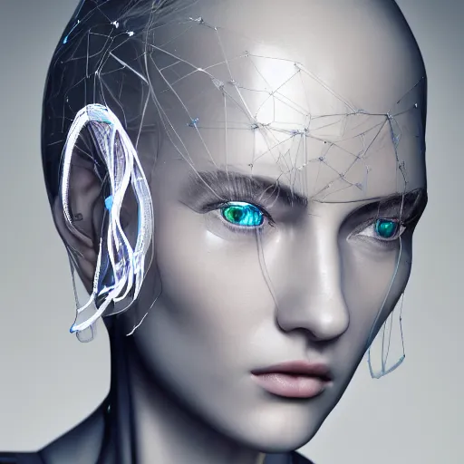 Image similar to closeup portrait of an absurdly beautiful, graceful, sophisticated, fashionable cyberpunk mechanoid gravure idol, an ultrafine hyperdetailed illustration by irakli nadar, matt wisniewski style, fashion photography, intricate linework, porcelain skin, jellyfish headset, unreal engine 5 highly rendered, global illumination, radiant light, detailed and intricate environment