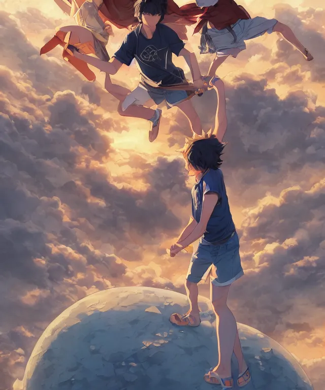 Image similar to percy jackson and annabeth chase, shinkai makoto studio ghibli studio key hideaki anno sakimichan stanley artgerm lau rossdraws james jean marc simonetti elegant highly detailed digital painting artstation pixiv