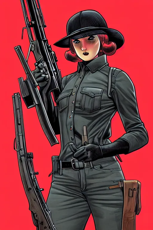 Image similar to comic cover art of ( an m 1 garand rifle ), noir, inspired by gunsmith cats, by jenny frison and sana takeda, intricate details, stunning inking lines, stunning gradient colors, 4 k, hd, artstation