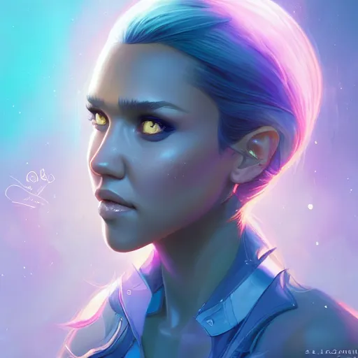 Image similar to a portrait of a beautiful jessica alba, art by lois van baarle and loish and ross tran and rossdraws and sam yang and samdoesarts and artgerm and saruei, digital art, highly detailed, intricate, sharp focus, Trending on Artstation HQ, deviantart, unreal engine 5, 4K UHD image