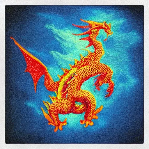 Image similar to “fire breathing dragon, Pointillism style”