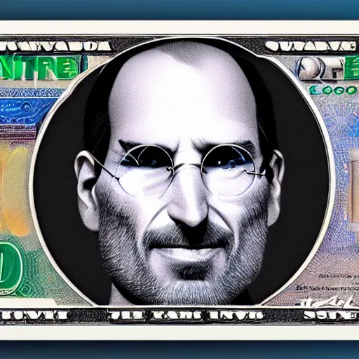 Prompt: banknote commemorating steve jobs, artstation.