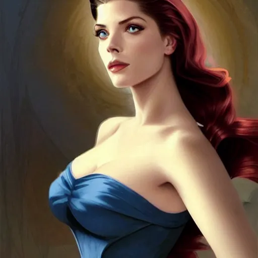 Image similar to A combination of Katheryn Winnick's and Grace Kelly's and Ashley Greene's faces with dark blue hair as Miss Martian, western, D&D, fantasy, intricate, elegant, highly detailed, digital painting, artstation, concept art, matte, sharp focus, illustration, art by Artgerm and Greg Rutkowski and Alphonse Mucha