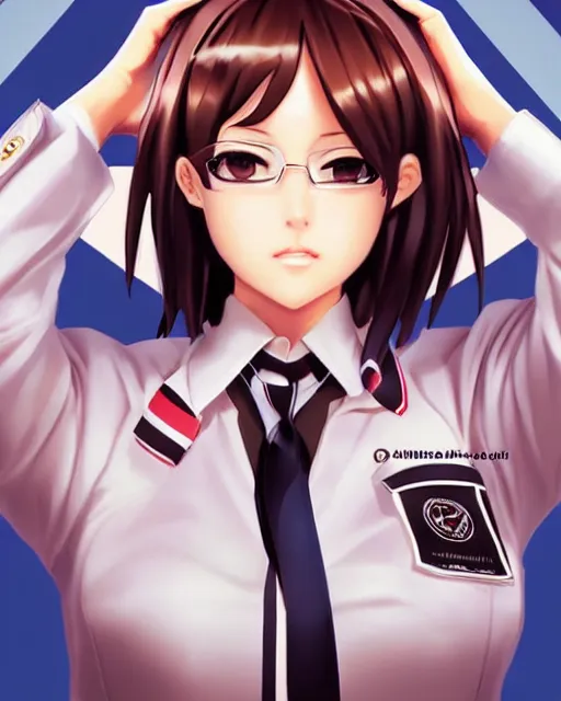 Image similar to beautiful portrait of a Flight Attendant who looks like Shiraki Meiko, Prison School anime, character design by Ross Tran, artgerm detailed, soft lighting