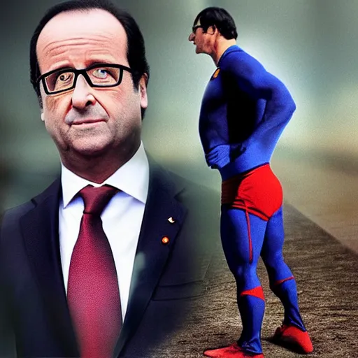 Image similar to François Hollande is Superman, realistic detailed photography