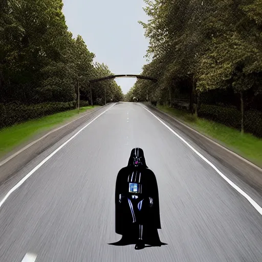 Image similar to Darth Vader driving to work, photo realistic, award-winning, highly-detailed