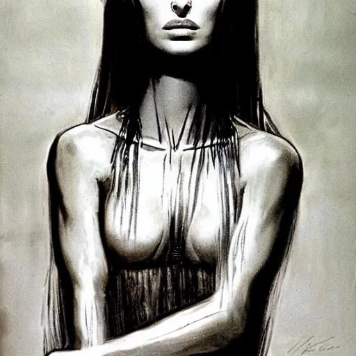 Image similar to natalie portman drawn by h. r. giger