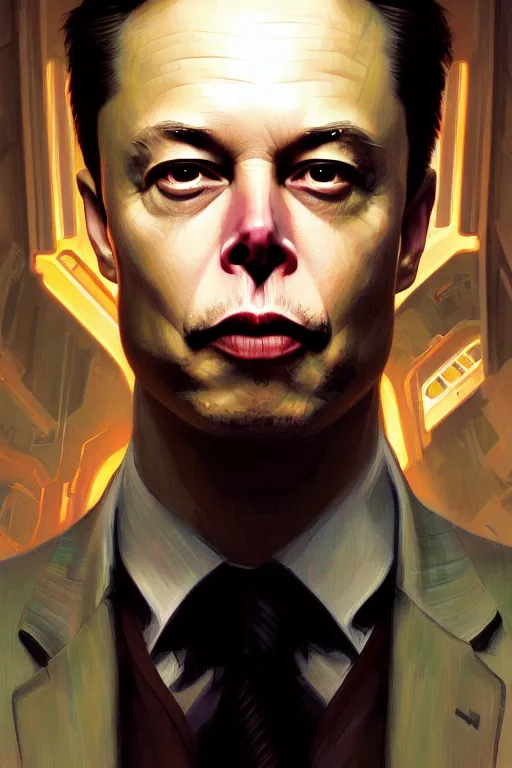 Image similar to elon musk as agent smith from the matrix, realistic portrait, symmetrical, highly detailed, digital painting, artstation, concept art, smooth, sharp focus, illustration, cinematic lighting, art by artgerm and greg rutkowski and alphonse mucha