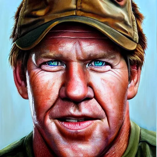 Prompt: a symmetrical portrait of a steve irwin, oil painting, pale colors, high detail, 8 k, wide angle, trending on artstation,