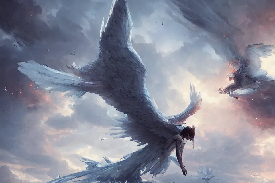 Image similar to an angel beats its wings,digital art,ultra realistic,ultra detailed,art by greg rutkowski