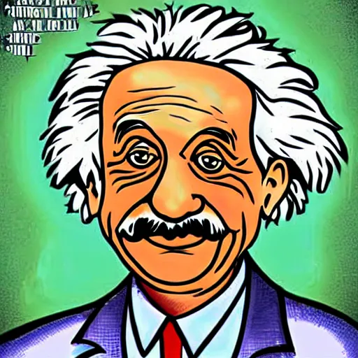 Prompt: albert einstein as cartoon charakter, in the style of the midnight gospel