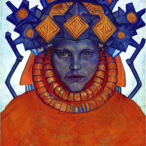 Prompt: the crown of bees, by Annie Swynnerton and Nicholas Roerich and Diego Rivera, blue skin, elaborate costume, geometric ornament, rich color, dramatic cinematic lighting, smooth, sharp focus, extremely detailed