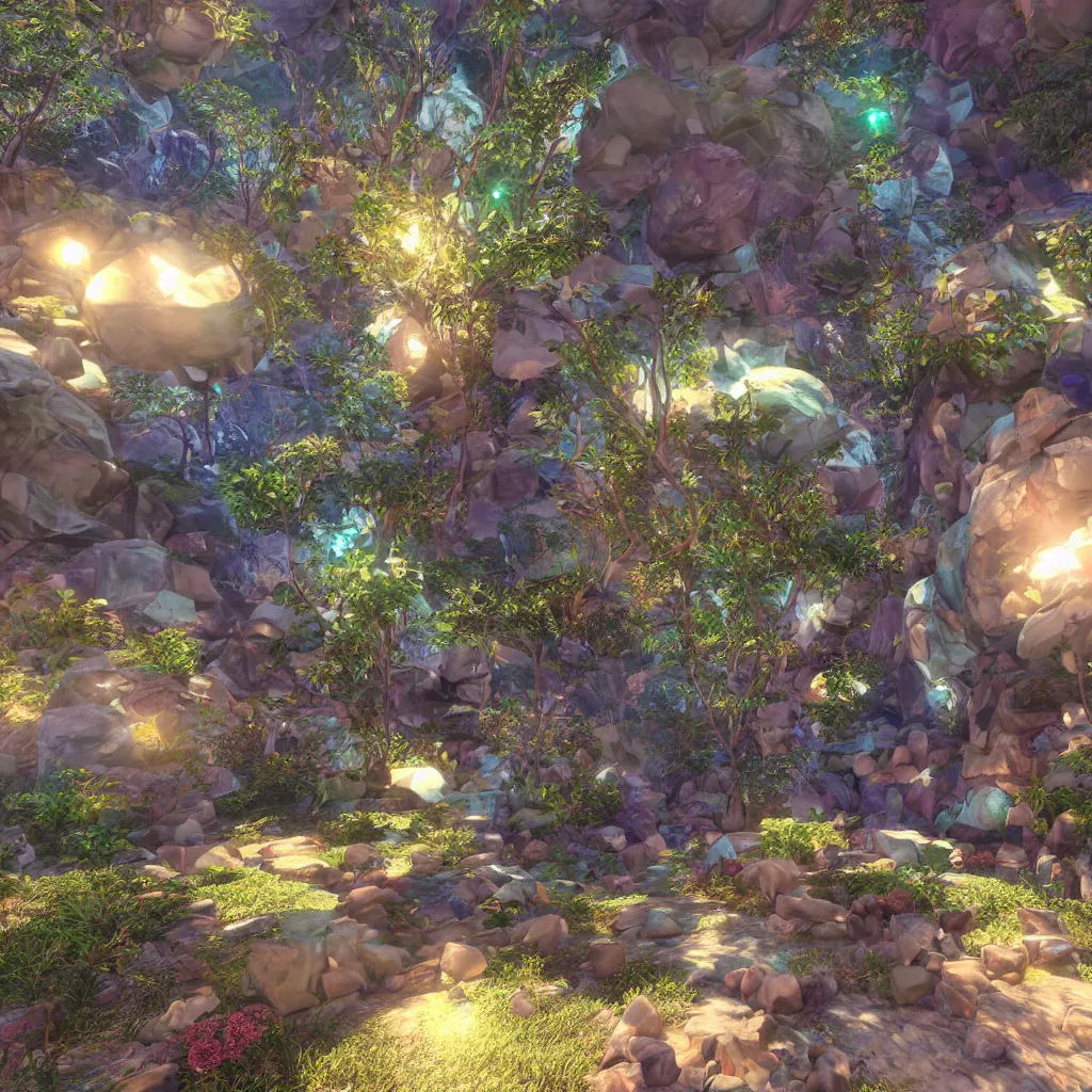 Prompt: amethysm stylized gemstone multicolorful global illumination ray tracing advended technologie