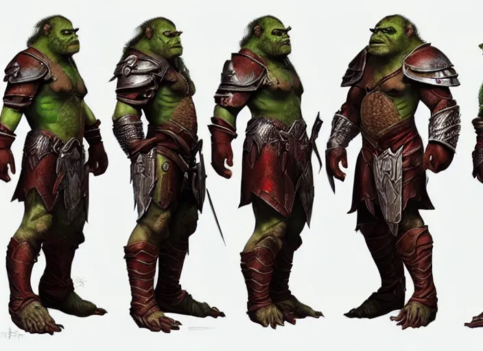 Image similar to three different views of orcs in armour, colourful digital concept art by senior character artist, trending on artstation, artstation hd, full body, ultra - realistic! intricate!