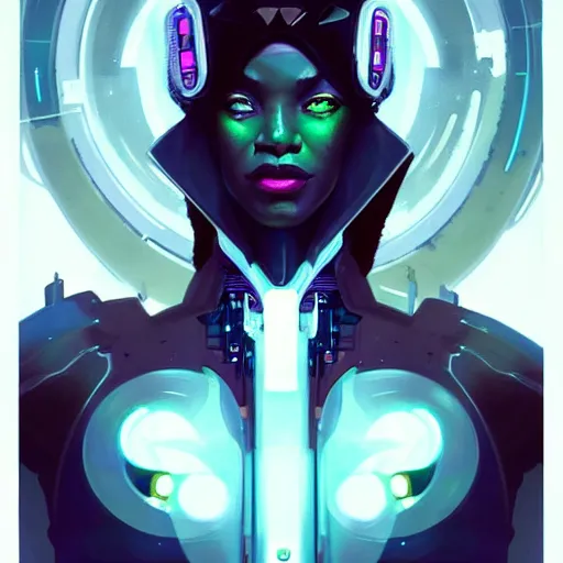 Prompt: a portrait of Adhel Bol as a beautiful cybernetic techno queen, black woman, cyberpunk concept art by pete mohrbacher and wlop and artgerm josan gonzalez and syd mead, digital art, highly detailed, intricate, sci-fi, sharp focus, Trending on Artstation