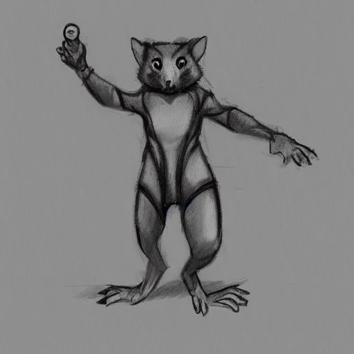 Image similar to bipedal sugarglider character. digital charcoal sketch. character design. # digitalsketch # monochrome # sketch # ink # characterdesign # dndcharacter # charactersketch # characterconcept # conceptart