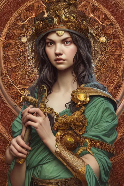 Prompt: ultra realistic illustration, a jade statue of hannah murray as the goddess athena, intricate, elegant, highly detailed, digital painting, artstation, concept art, smooth, sharp focus, illustration, art by artgerm and greg rutkowski and alphonse mucha