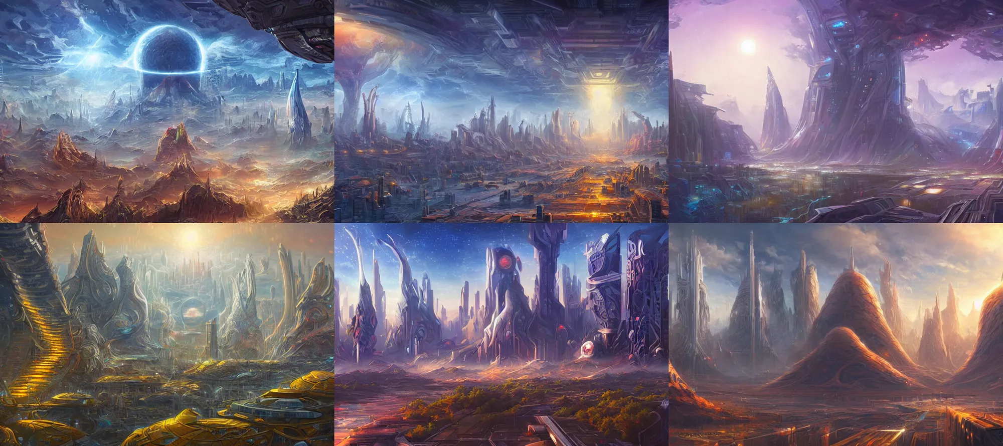 Prompt: futuristic city, beautiful landscape, view of the cosmos, trees, highly intricate, art by noah bradley