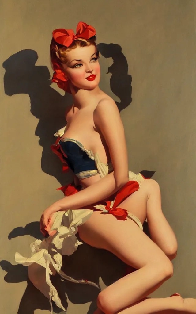 Prompt: a beautiful painting representative of the art style of gil elvgren