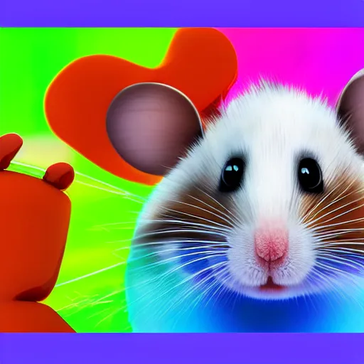 Prompt: “ a cartoon Hamster, Disney, Digital image, 4K UHD image, sharp focus, highly detailed, solid colour background”